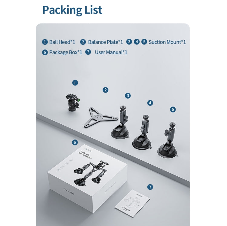 TELESIN Suction Cup Action Camera Tripod Mount for Car Holder Stand Bracket, TELESIN Triangle