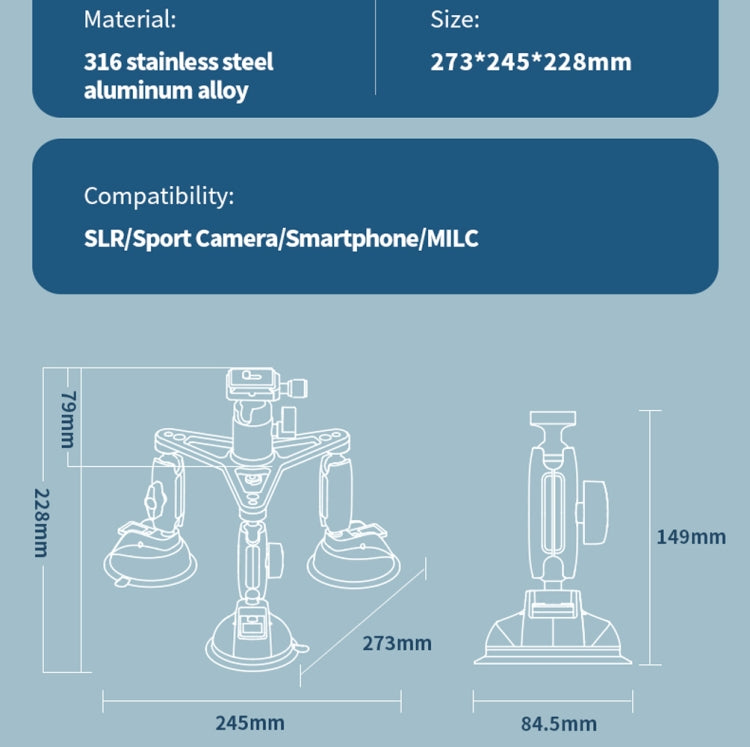 TELESIN Suction Cup Action Camera Tripod Mount for Car Holder Stand Bracket, TELESIN Triangle