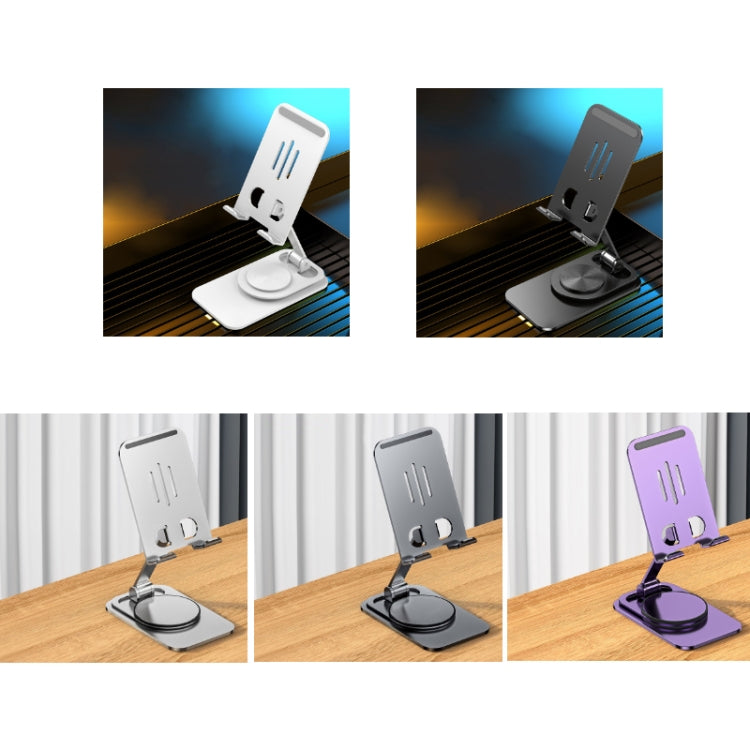 Desktop 360-degree Rotating Foldable Mobile Phone Holder, Metal Silver, Metal Gray, Metal Purple