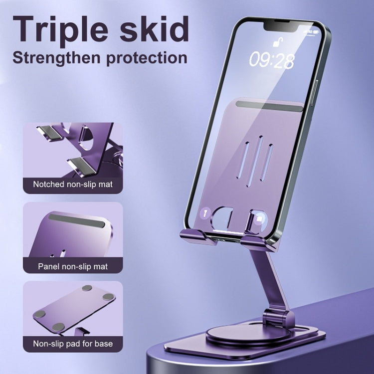 Desktop 360-degree Rotating Foldable Mobile Phone Holder, Metal Silver, Metal Gray, Metal Purple