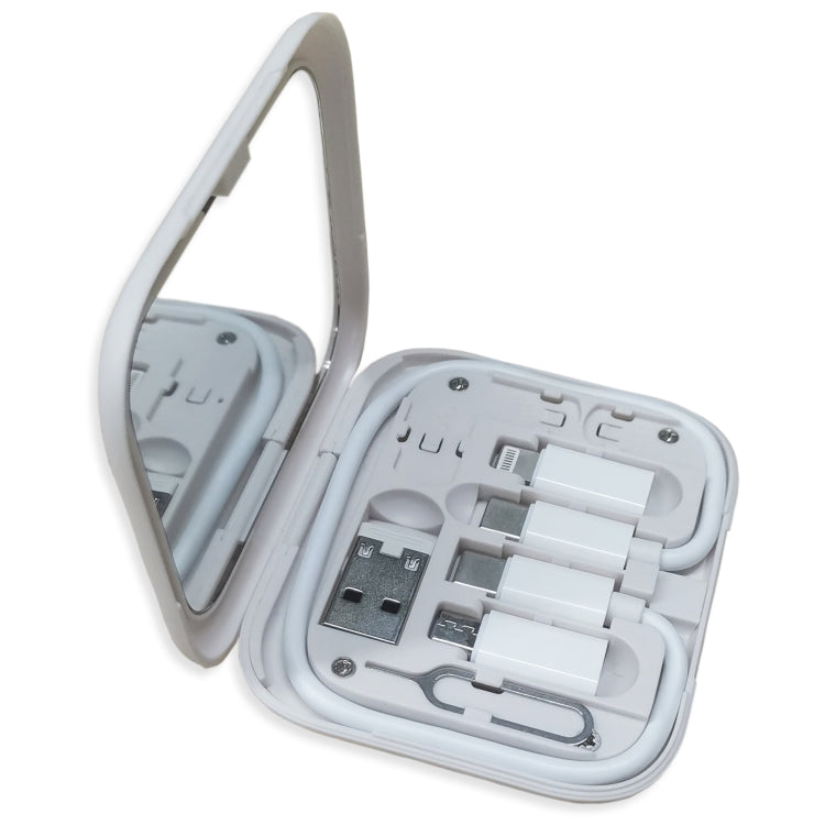 Adaptateur USB multifonction HE-C098, câble de charge, miroir de maquillage et support de téléphone, noir HE-C098, blanc HE-C098