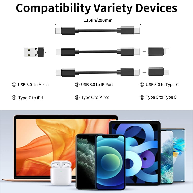 Adaptateur USB multifonction HE-C098, câble de charge, miroir de maquillage et support de téléphone, noir HE-C098, blanc HE-C098
