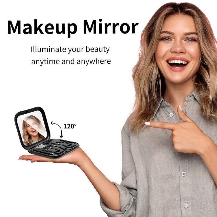 Adaptateur USB multifonction HE-C098, câble de charge, miroir de maquillage et support de téléphone, noir HE-C098, blanc HE-C098