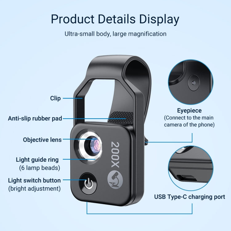 APEXEL APL-MS002CWH 200x High-Definition Children Science Education Microphone Lens With CPL