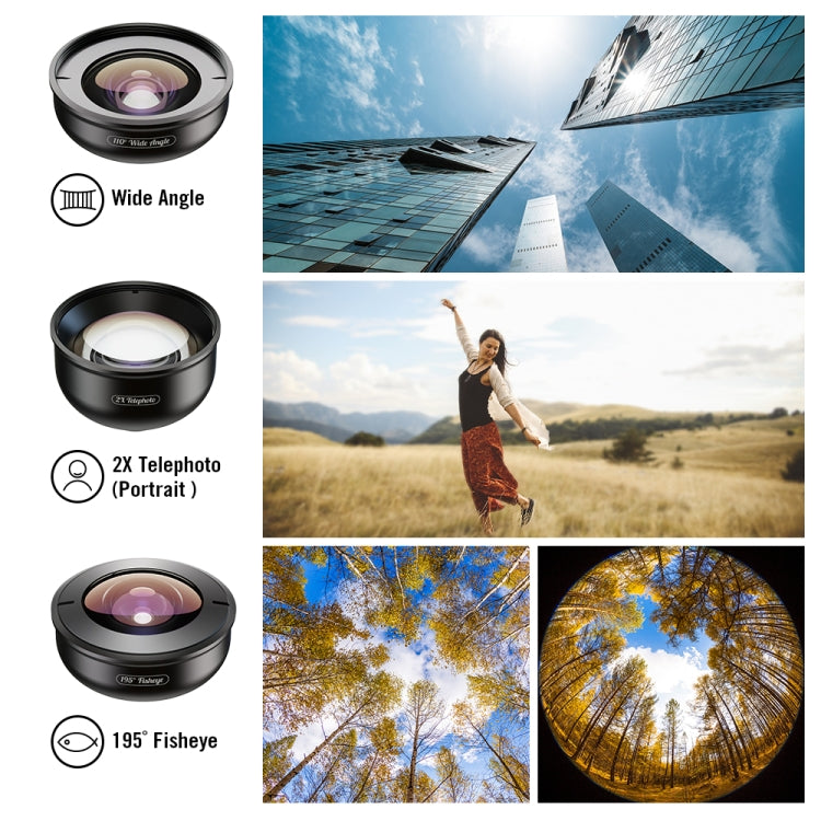APEXEL APL-HB5 5 in 1 Wide Angle Macro Fisheye HD External Mobile Phone Lens, APL-HB5