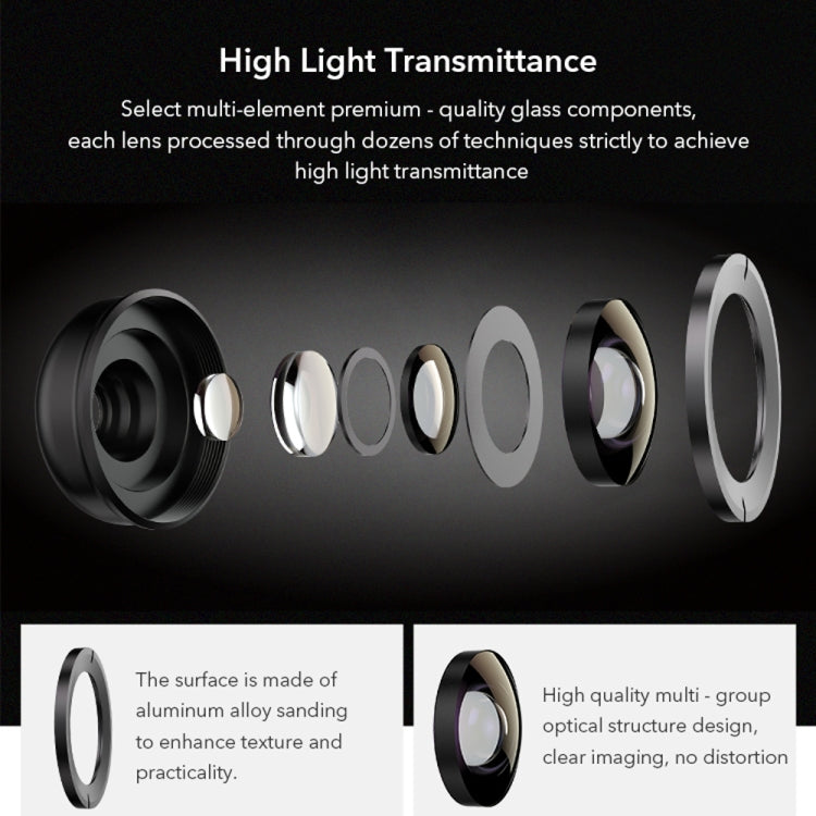 APEXEL APL-HB5 5 in 1 Wide Angle Macro Fisheye HD External Mobile Phone Lens, APL-HB5