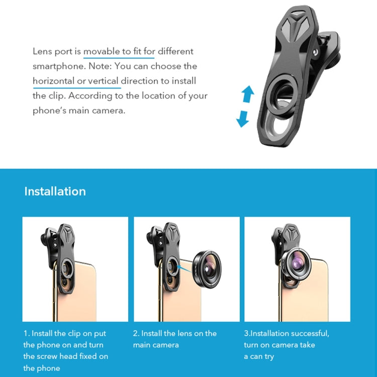 APEXEL APL-HB5 5 in 1 Wide Angle Macro Fisheye HD External Mobile Phone Lens, APL-HB5