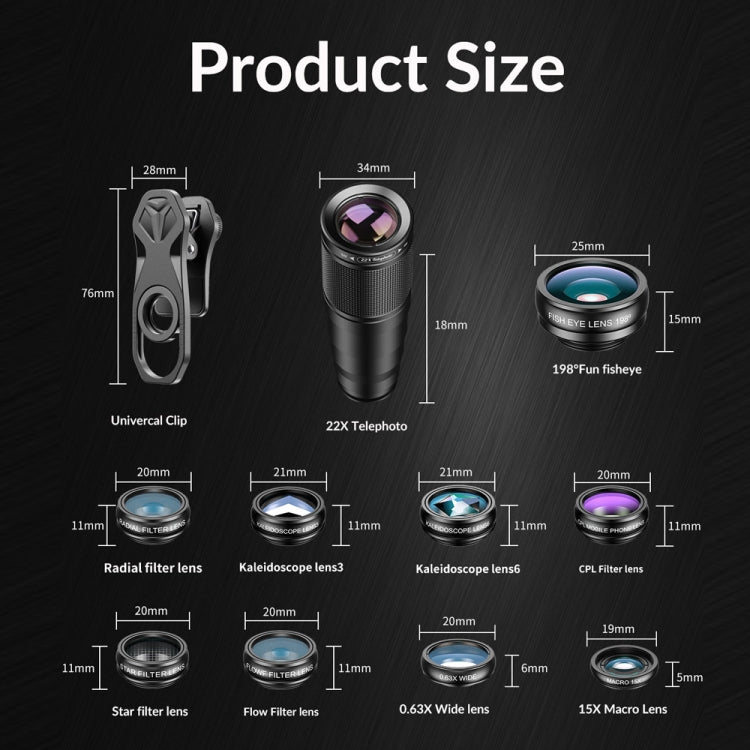 APEXEL APL-22XDG9 22X External Camera Adjustable Focus Mobile Phone Lens, APL-22XDG9