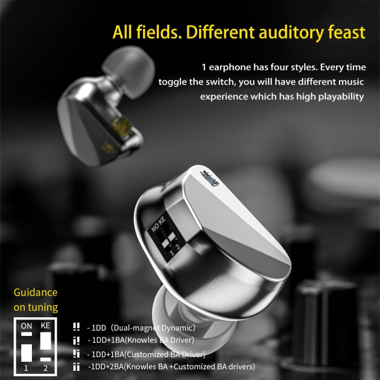 CVJ In Ear Wired Adjustment Switch Earphone, Silver, With Mic Silver, Black, With Mic Black
