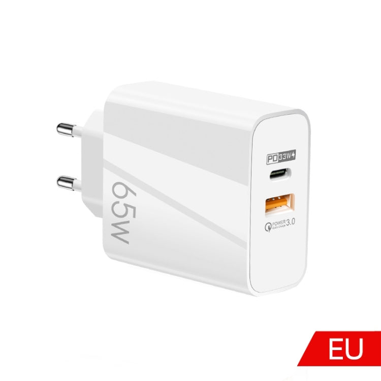 A502 65W USB-C/Type-C+USB Dual Port GaN Charger QC3.0 Laptop Universal Charger, EU Plug Black, EU Plug White, US Plug Black, US Plug White, UK Plug Black, UK Plug White