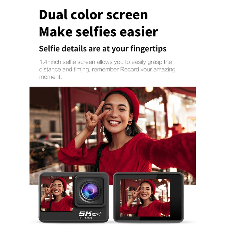 5K/30FPS WIFI HD Anti-Shake Remote Touch Dual-Screen IP68 Waterproof Sports Camera, 5K, 5K Camera + 64G Card, 5K Camera+128G Card