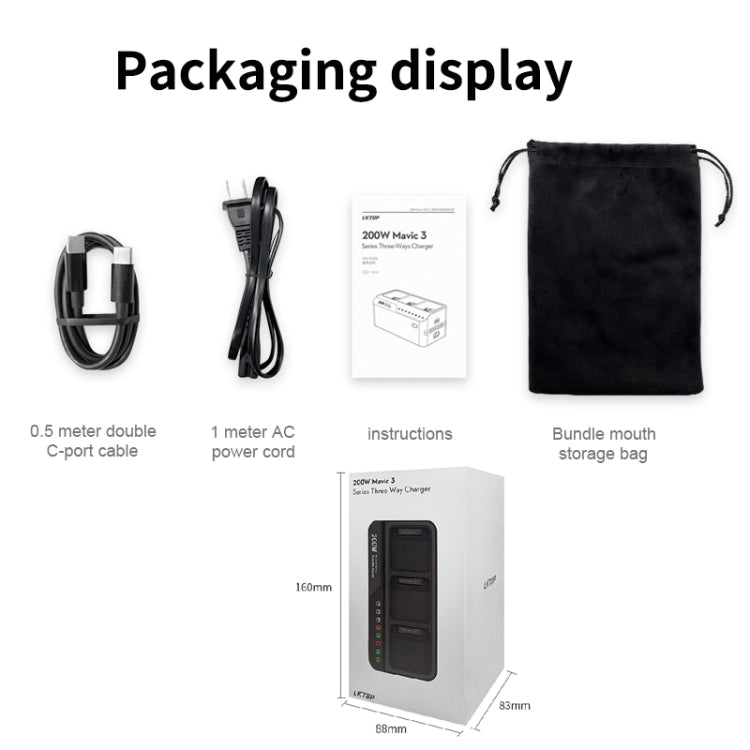 For DJI Mavic 3 Series LKTOP 200W 3-Channel Battery Charger, US Plug, EU Plug