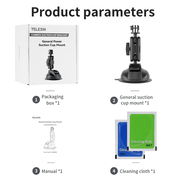 TELESIN Car Action Camera Holder Suction Cup 360 Degree Adjustable, TELESIN  Single
