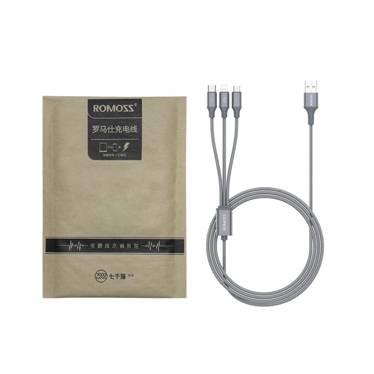 ROMOSS CB25 3 In 1 3.5A  8 Pin + Micro USB + Type C/USB-C Cable, 1m