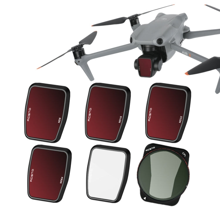 For DJI Air 3 RCSTQ Multi-Layer Coating Waterproof  Filter, ND8, ND16, ND32, ND64, CPL, UV, ND-PL8, NDL-PL16, ND-PL32, ND-PL64, ND8/16/32/64 4-in-1, ND-PL8/16/32/64 4-in-1, ND4/8/16/32/64+UV+CPL 6 -in-1, ND-PL8/16/32/64 +UV +CPL 6-in-1
