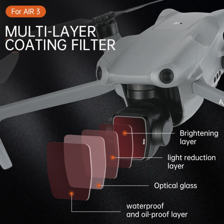 For DJI Air 3 RCSTQ Multi-Layer Coating Waterproof  Filter, ND8, ND16, ND32, ND64, CPL, UV, ND-PL8, NDL-PL16, ND-PL32, ND-PL64, ND8/16/32/64 4-in-1, ND-PL8/16/32/64 4-in-1, ND4/8/16/32/64+UV+CPL 6 -in-1, ND-PL8/16/32/64 +UV +CPL 6-in-1
