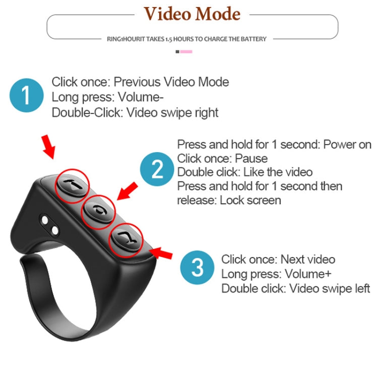 Mobile Phone Bluetooth Fingertip Remote Control Ring With Charging Compartment
