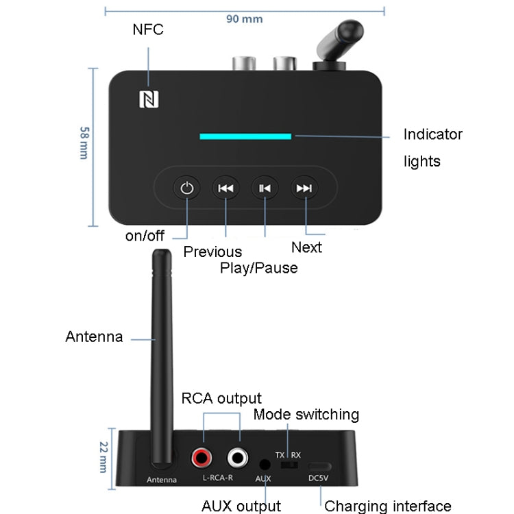 Bluetooth Audio Adapter  NFC Bluetooth Receiver Transmitter 2 In 1 With Remote Control, NFC