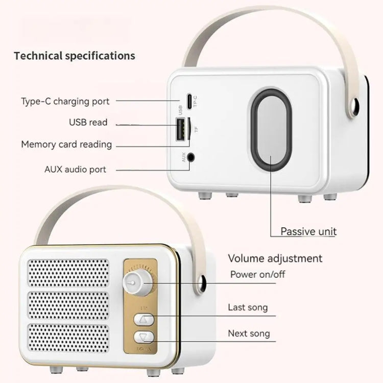 Mini Retro HIFI Level Stereo Sound Handheld Portable Bluetooth Speaker, Pink, White, Purple, Green