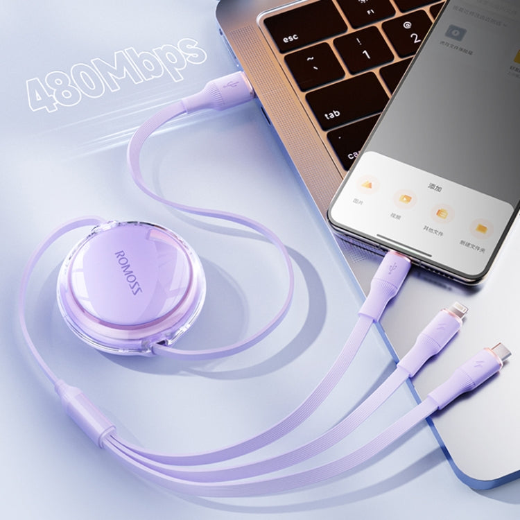 ROMOSS CB258L 6A 3-In-1 Telescopic Data Charging Cable USB-A To Type-C & 8 Pin & Micro Wire, 6A USB-A To Type-C & 8 Pin & Micro, 6A  USB-A To Type-C & 8 Pin & Micro