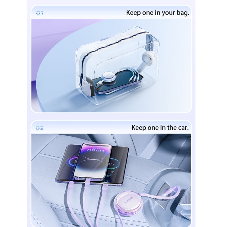 ROMOSS CB258L 6A 3-In-1 Telescopic Data Charging Cable USB-A To Type-C & 8 Pin & Micro Wire, 6A USB-A To Type-C & 8 Pin & Micro, 6A  USB-A To Type-C & 8 Pin & Micro