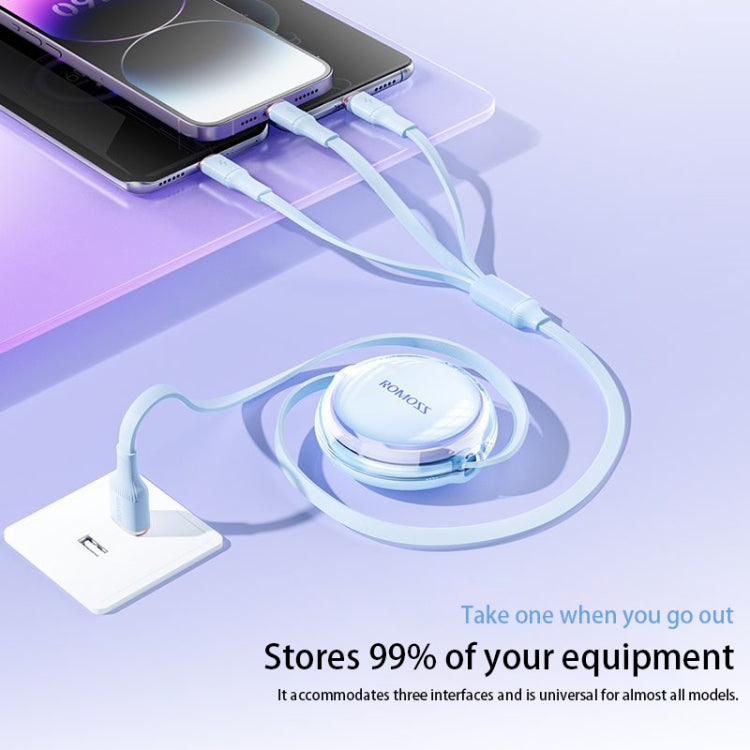ROMOSS CB258L 6A 3-In-1 Telescopic Data Charging Cable USB-A To Type-C & 8 Pin & Micro Wire, 6A USB-A To Type-C & 8 Pin & Micro, 6A  USB-A To Type-C & 8 Pin & Micro