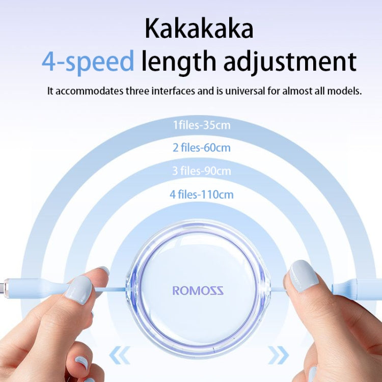 ROMOSS CB258L 6A 3-In-1 Telescopic Data Charging Cable USB-A To Type-C & 8 Pin & Micro Wire, 6A USB-A To Type-C & 8 Pin & Micro, 6A  USB-A To Type-C & 8 Pin & Micro