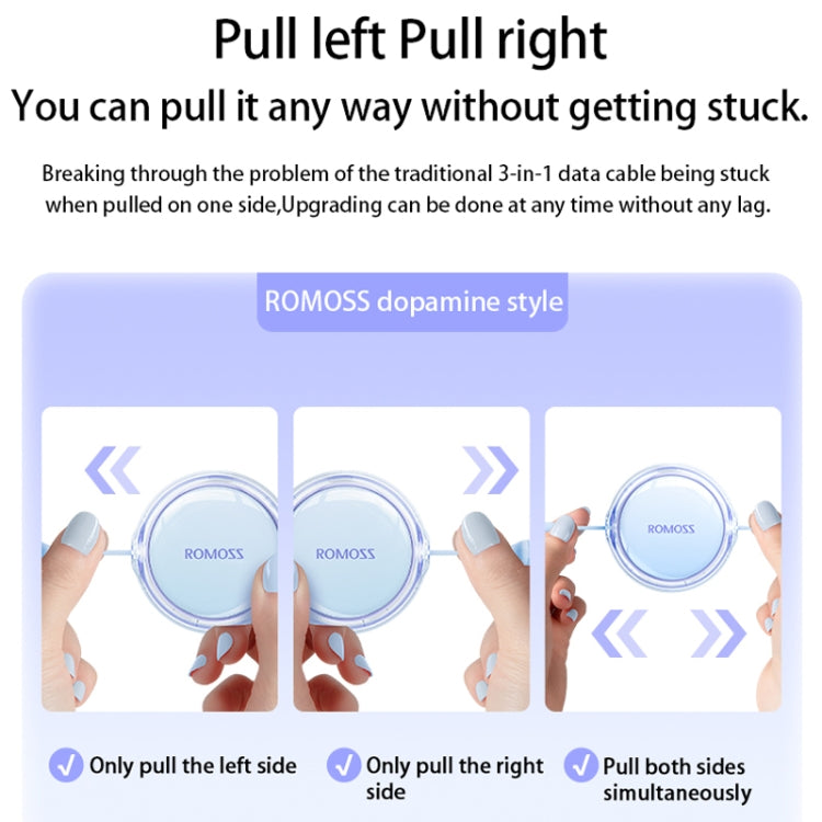 ROMOSS CB258L 6A 3-In-1 Telescopic Data Charging Cable USB-A To Type-C & 8 Pin & Micro Wire, 6A USB-A To Type-C & 8 Pin & Micro, 6A  USB-A To Type-C & 8 Pin & Micro