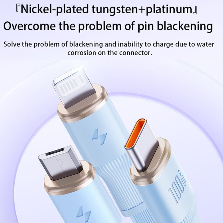 ROMOSS CB258L 6A 3-In-1 Telescopic Data Charging Cable USB-A To Type-C & 8 Pin & Micro Wire, 6A USB-A To Type-C & 8 Pin & Micro, 6A  USB-A To Type-C & 8 Pin & Micro