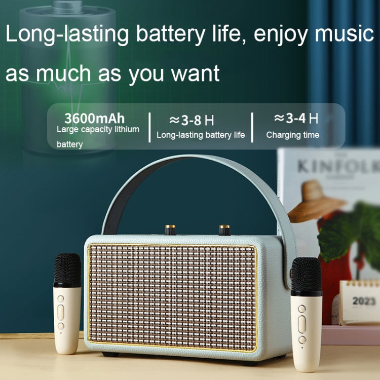 Leather Texture Portable Wooden Home Karaoke Bluetooth Speaker, Gray+Dual-microphone, Gray