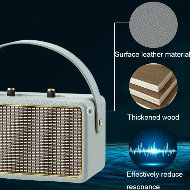 Leather Texture Portable Wooden Home Karaoke Bluetooth Speaker, Gray+Dual-microphone, Gray