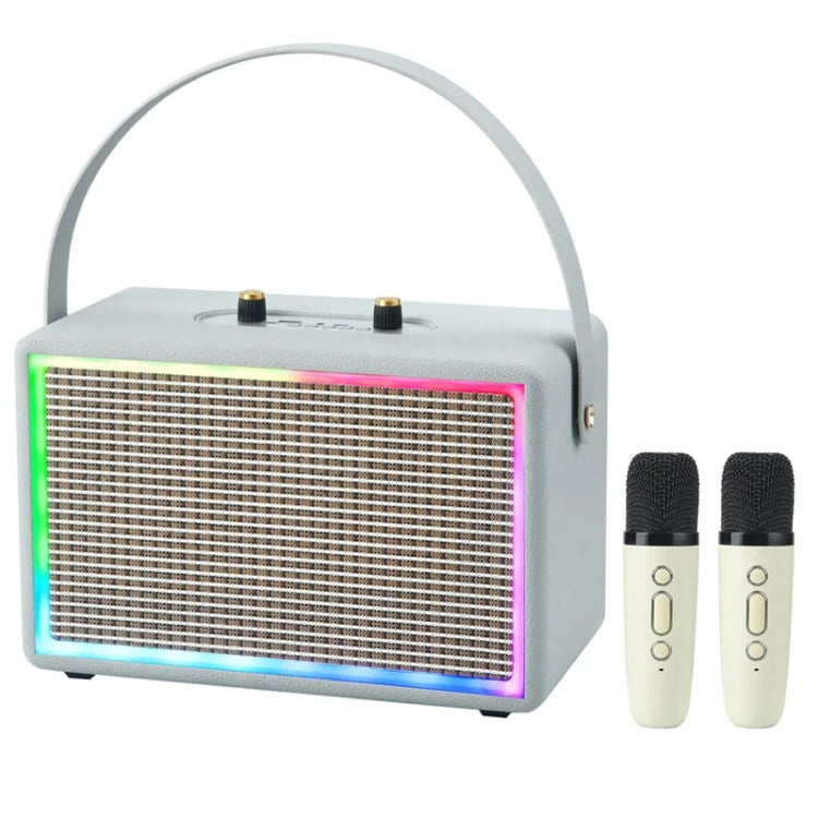 Leather Colorful Light Effect Karaoke Audio Retro Outdoor Bluetooth Speaker, Dual-microphone, Single Speaker