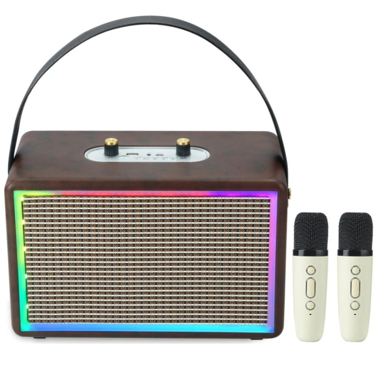 Leather Colorful Light Effect Karaoke Audio Retro Outdoor Bluetooth Speaker, Dual-microphone, Single Speaker