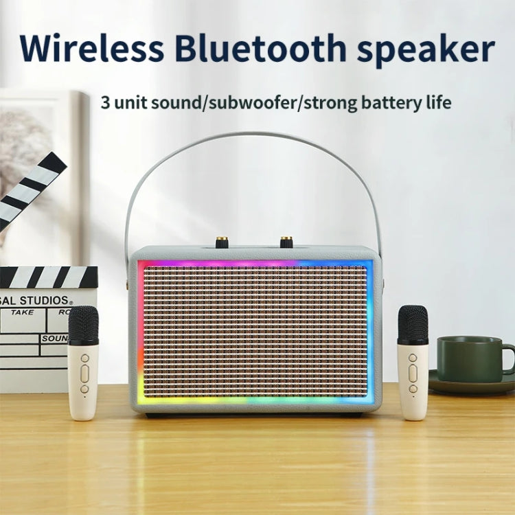 Leather Colorful Light Effect Karaoke Audio Retro Outdoor Bluetooth Speaker, Dual-microphone, Single Speaker