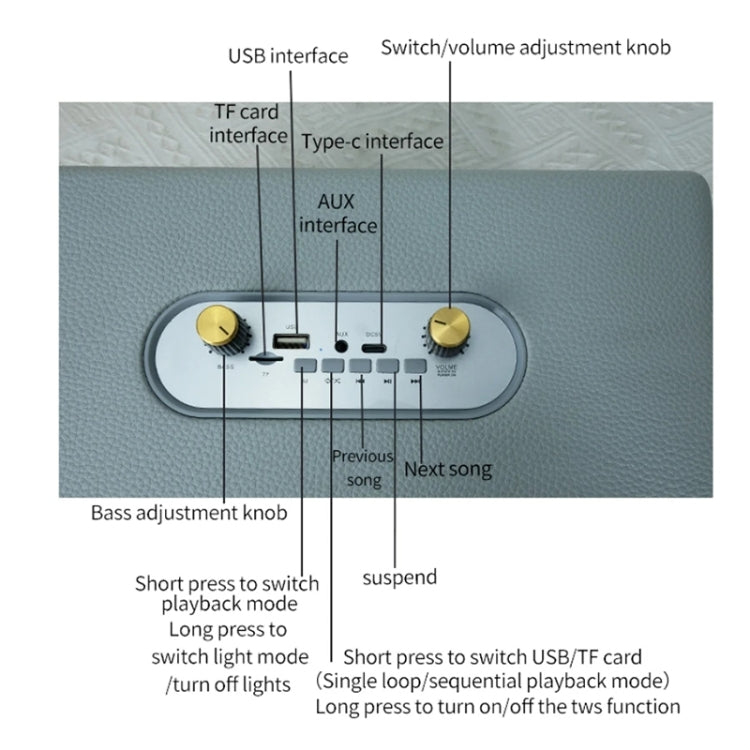 Leather Colorful Light Effect Karaoke Audio Retro Outdoor Bluetooth Speaker, Dual-microphone, Single Speaker