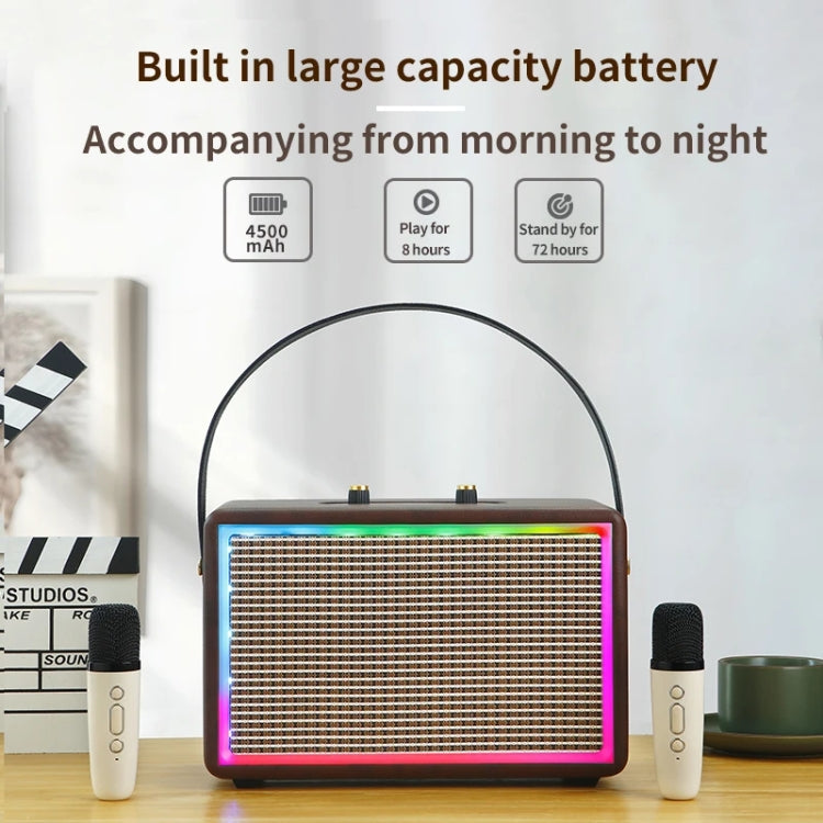 Leather Colorful Light Effect Karaoke Audio Retro Outdoor Bluetooth Speaker, Dual-microphone, Single Speaker