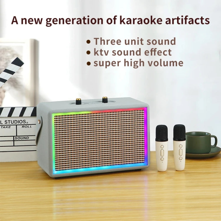 Leather Colorful Light Effect Karaoke Audio Retro Outdoor Bluetooth Speaker, Dual-microphone, Single Speaker