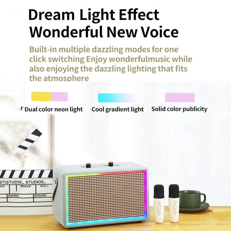 Leather Colorful Light Effect Karaoke Audio Retro Outdoor Bluetooth Speaker, Dual-microphone, Single Speaker