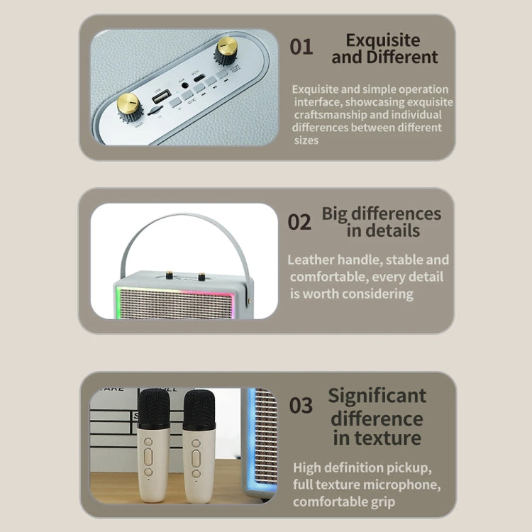 Leather Colorful Light Effect Karaoke Audio Retro Outdoor Bluetooth Speaker, Dual-microphone, Single Speaker