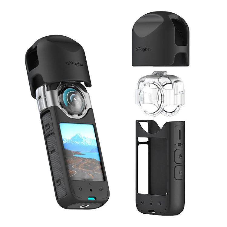For Insta360 X3 AMagisn Protective Camera Accessories, Lens Guard, Silicone Case, Lens Guard+Case