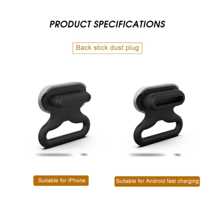 2 In 1 Phone Charging Port Silicone Dust Plug + Lanyard Patch Set, 8 Pin, Type-C