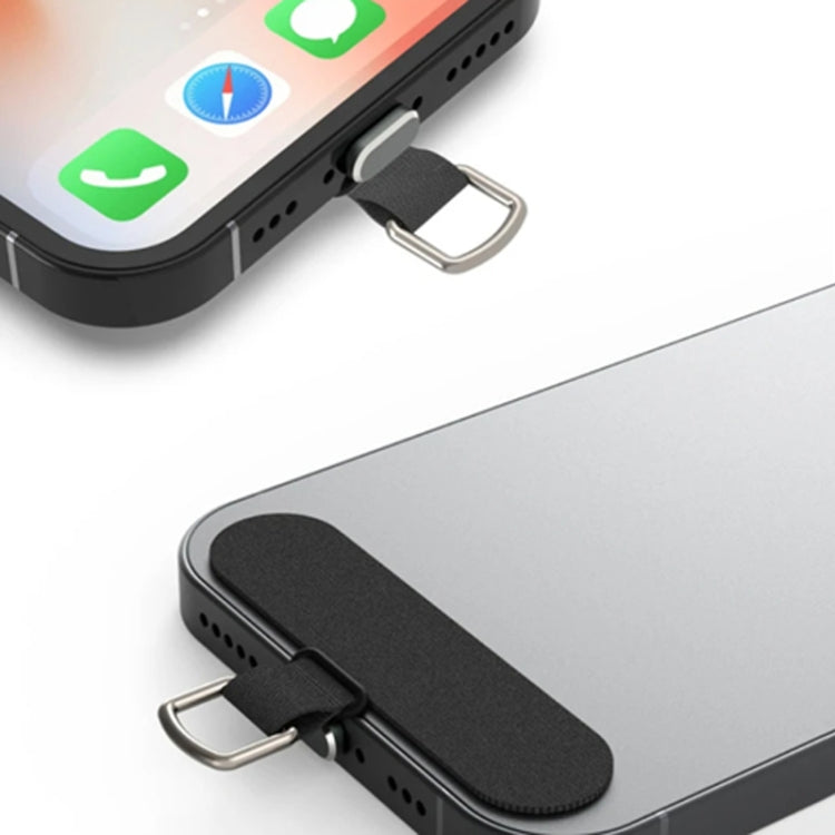 2 In 1 Phone Charging Port Silicone Dust Plug + Lanyard Patch Set, 8 Pin, Type-C