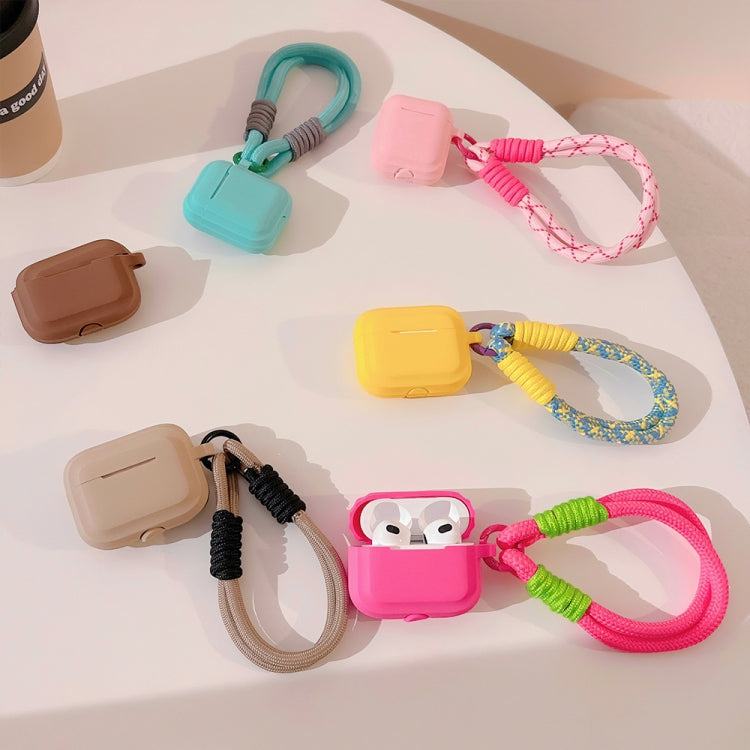 Housse d'écouteurs en silicone couleur contrastée Dopamine avec dragonne, pour AirPods 3, AirPods Pro 2, AirPods Pro, AirPods 2 / 1