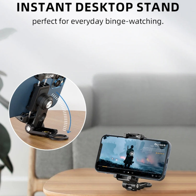 Telesin  Mobile Phone Clip 360 Degree Rotating Desktop Bracket With Cold Shoe Mount, Phone Clip