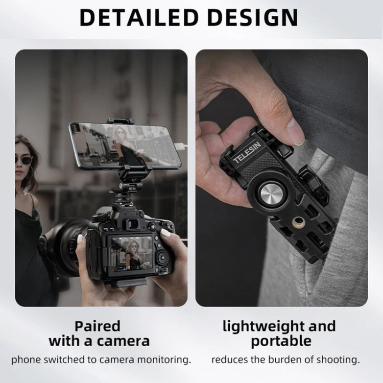 Telesin  Mobile Phone Clip 360 Degree Rotating Desktop Bracket With Cold Shoe Mount, Phone Clip