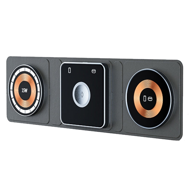 XH-X8 15W 3-in-1 MagSafe Foldable Mini Magnetic Mobile Phone Earphone Watch Wireless Charger, XH-X8