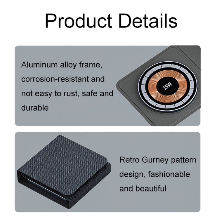 XH-X8 15W 3-in-1 MagSafe Foldable Mini Magnetic Mobile Phone Earphone Watch Wireless Charger, XH-X8