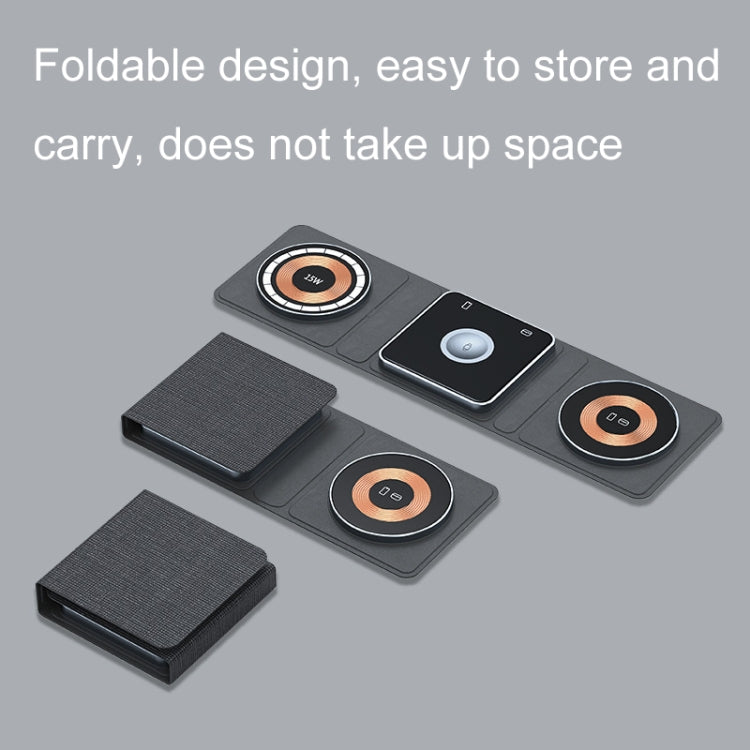 XH-X8 15W 3-in-1 MagSafe Foldable Mini Magnetic Mobile Phone Earphone Watch Wireless Charger, XH-X8