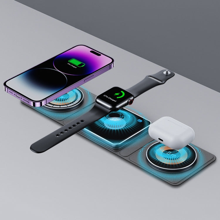 XH-X8 15W 3-in-1 MagSafe Foldable Mini Magnetic Mobile Phone Earphone Watch Wireless Charger, XH-X8