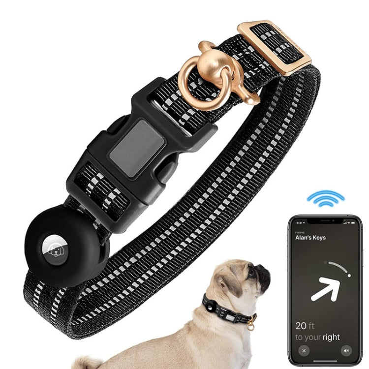 For AirTag 2nd Gen / AirTag 1st Gen Tracker Silicone Sleeve Medium Dog Collar Nylon Reflective Anti-Tangle Pet Collar, M, L
